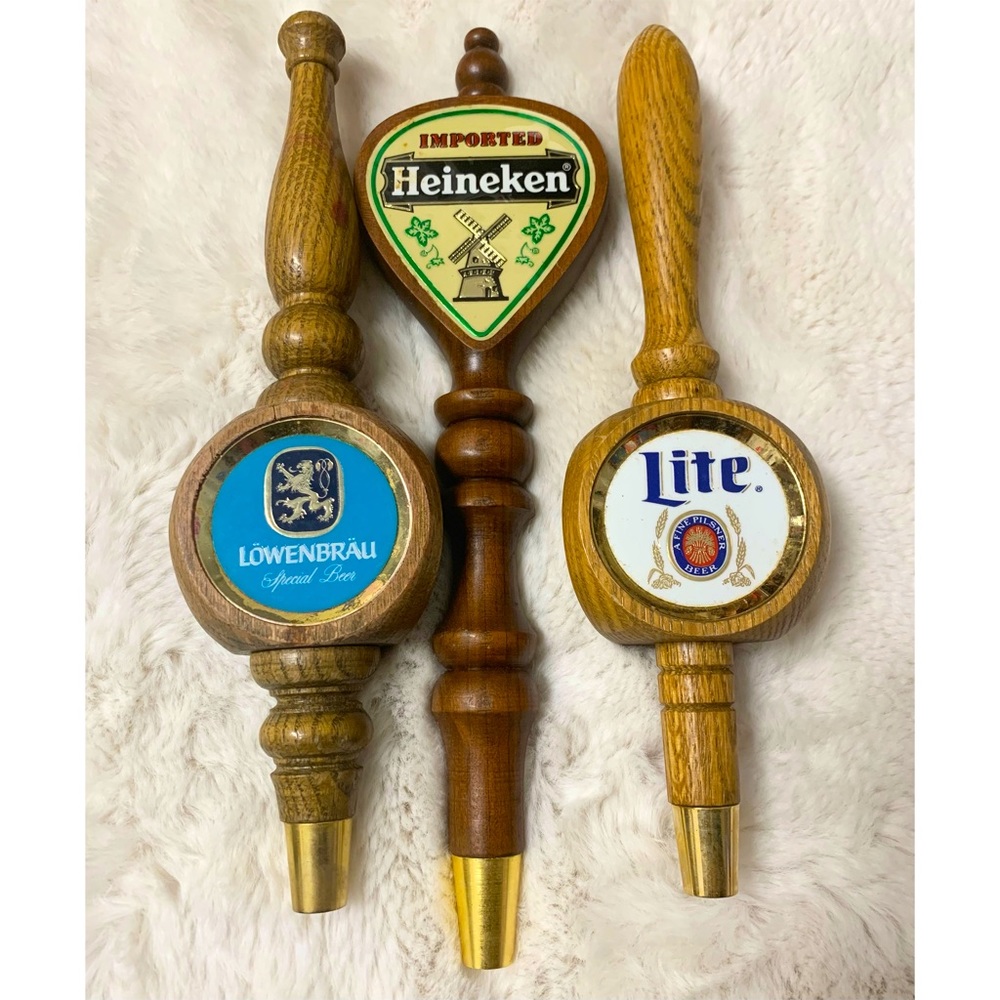Vintage Wooden Beer Tap Handles (Set of 3)
